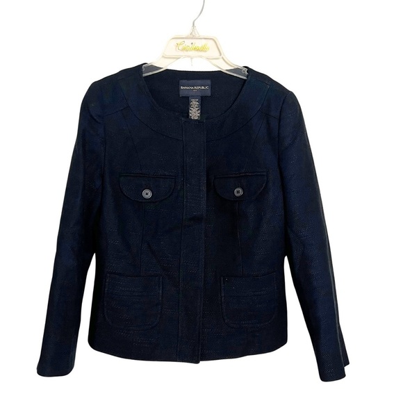 Banana Republic Black Cotton and Linen Career Jacket Size 0 Wardrobe Staple - Picture 1 of 10